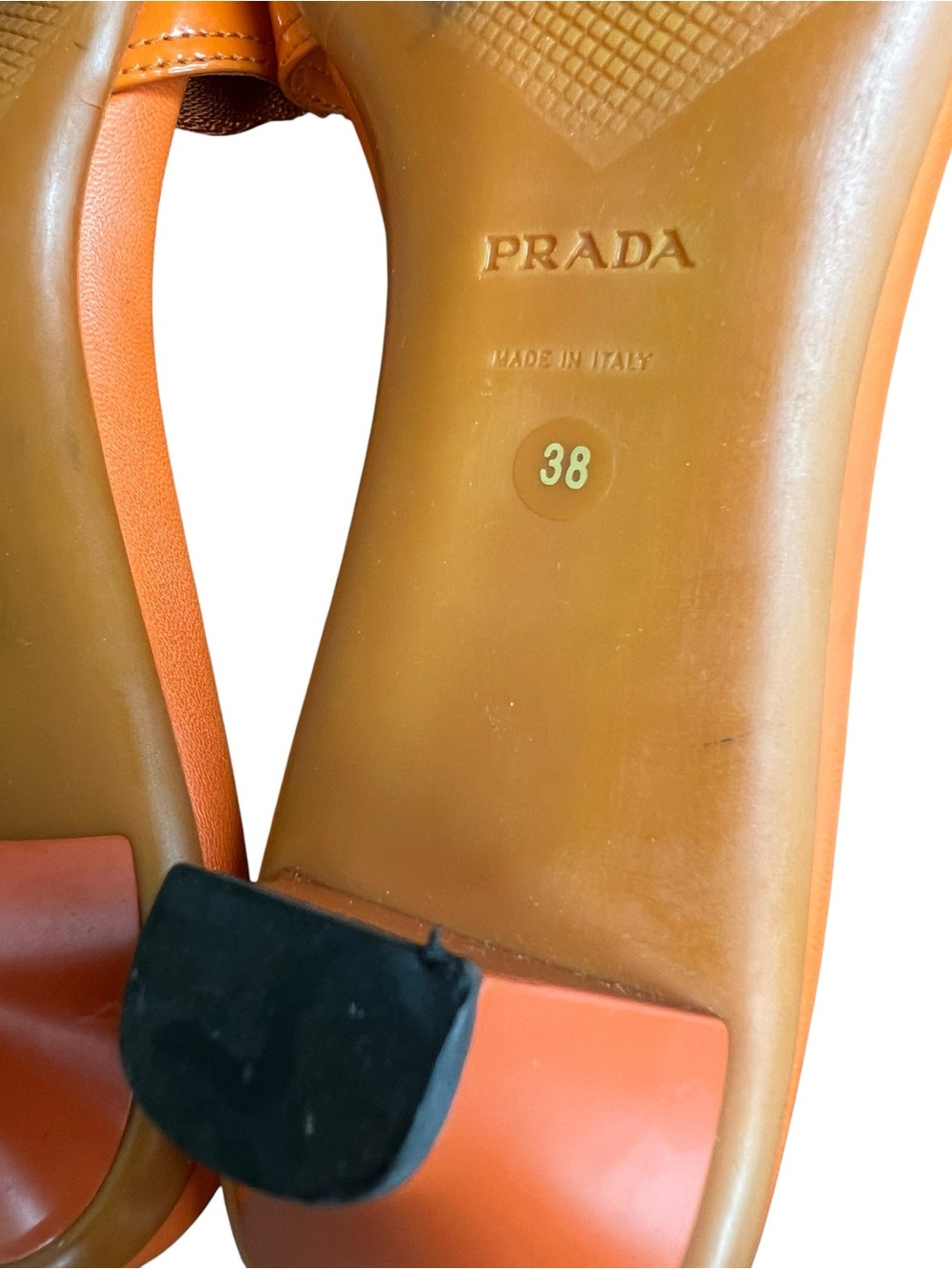 Prada Sport Vintage Women’s Nylon Logo Orange Kitten Heel Sandal Slides Heels 38 - Picture 12 of 13